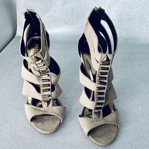 Faux Suede Strappy Cage Heels
